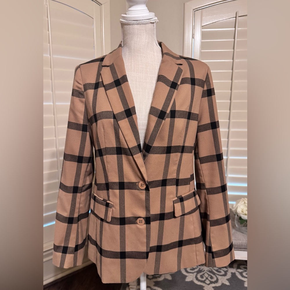 New York & Company Camel Plaid Blazer